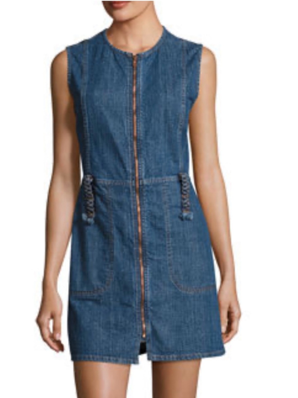 See By Chloe Sleeveless Blue Denim Zip-Front Mini Dress